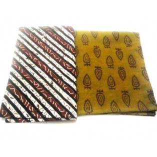 SET of 2 Cotton Block Print Handkerchief Hanky Pocket Square - 16 inches square